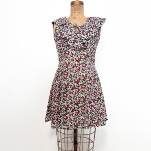 Vintage 90s Jonathan Martin Floral Ruffle Mini Dress Size 9/10 Small Medium